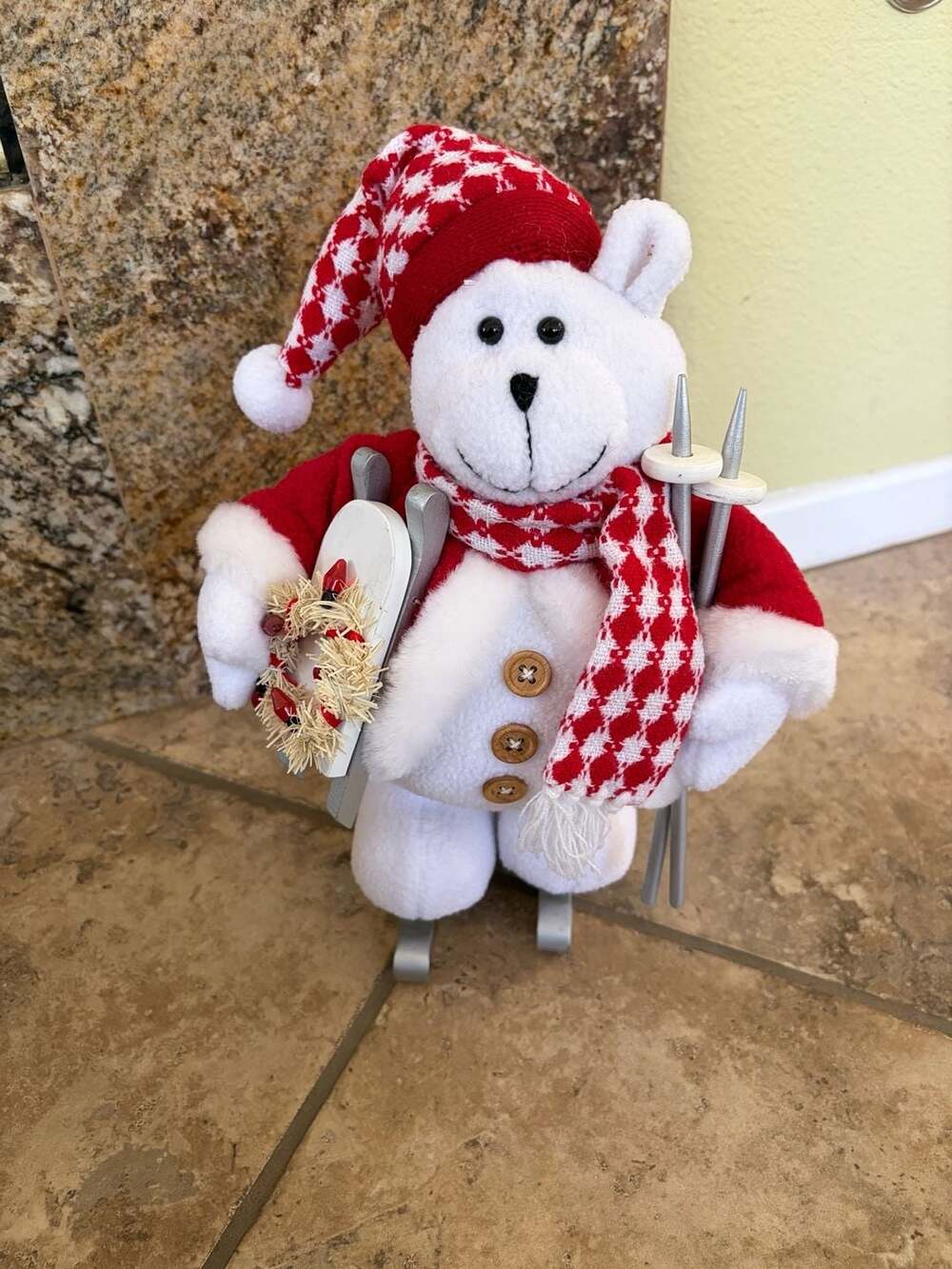 VTG RARE Costco Holiday Fabric Skating Polar Bear 12 Inch